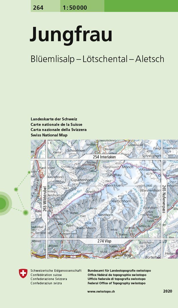 Carte de randonnée n° 264 - Jungfrau (Suisse) | Swisstopo - 1/50 000 carte pliée Swisstopo 