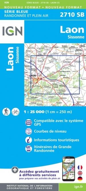 Carte de randonnée n° 2710 - Laon, Sissonne | IGN - Série Bleue carte pliée IGN 