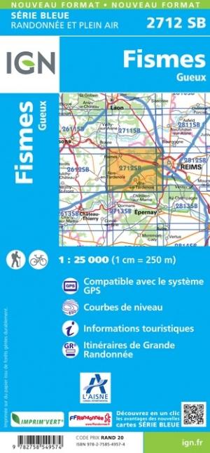 Carte de randonnée n° 2712 - Fismes, Gueux | IGN - Série Bleue carte pliée IGN 