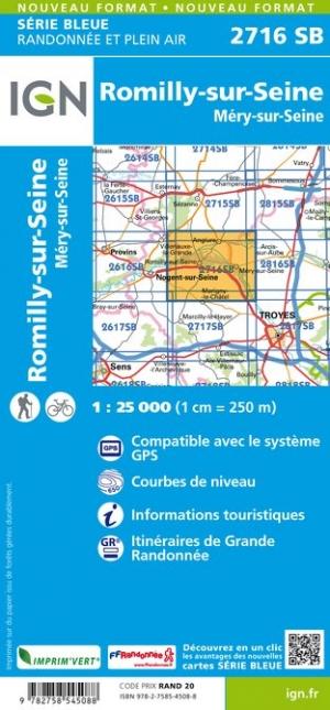 Carte de randonnée n° 2716 - Romilly-sur-Seine, Merry-sur-Seine | IGN - Série Bleue carte pliée IGN 