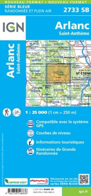 Carte de randonnée n° 2733 - Arlanc, Saint-Anthème | IGN - Série Bleue carte pliée IGN 