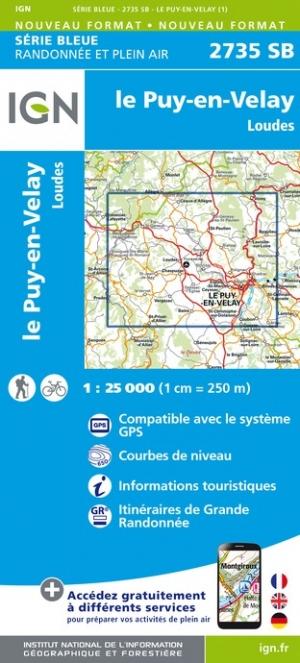 Carte de randonnée n° 2735 - Le Puy-en-Velay, Loudes | IGN - Série Bleue carte pliée IGN 