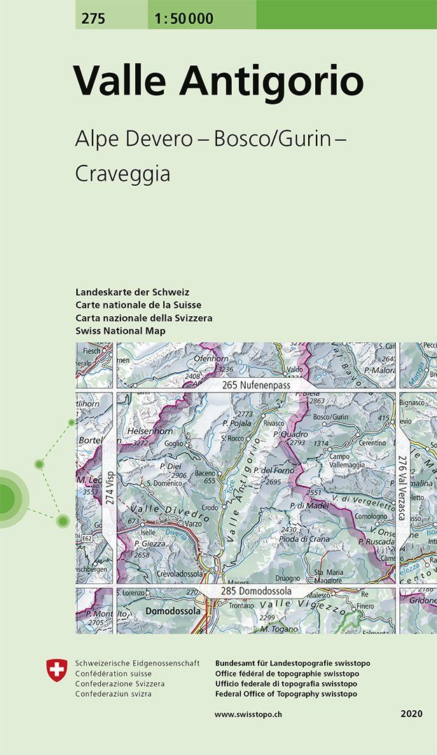 Carte de randonnée n° 275 - Valle Antigorio (Suisse) | Swisstopo - 1/50 000 carte pliée Swisstopo 