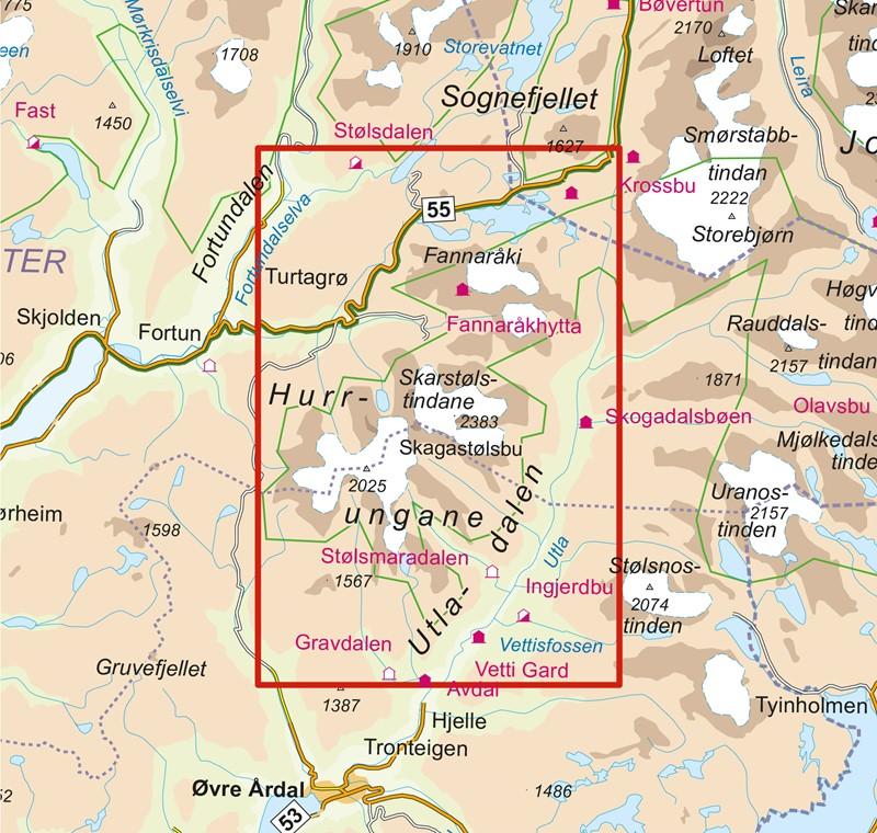 Carte de randonnée n° 2758 - Hurrungane (Norvège) | Nordeca - Turkart 1/25 000 carte pliée Nordeca 