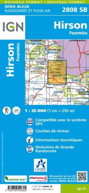 Carte de randonnée n° 2808 - Hirson, Fourmies | IGN - Série Bleue carte pliée IGN 