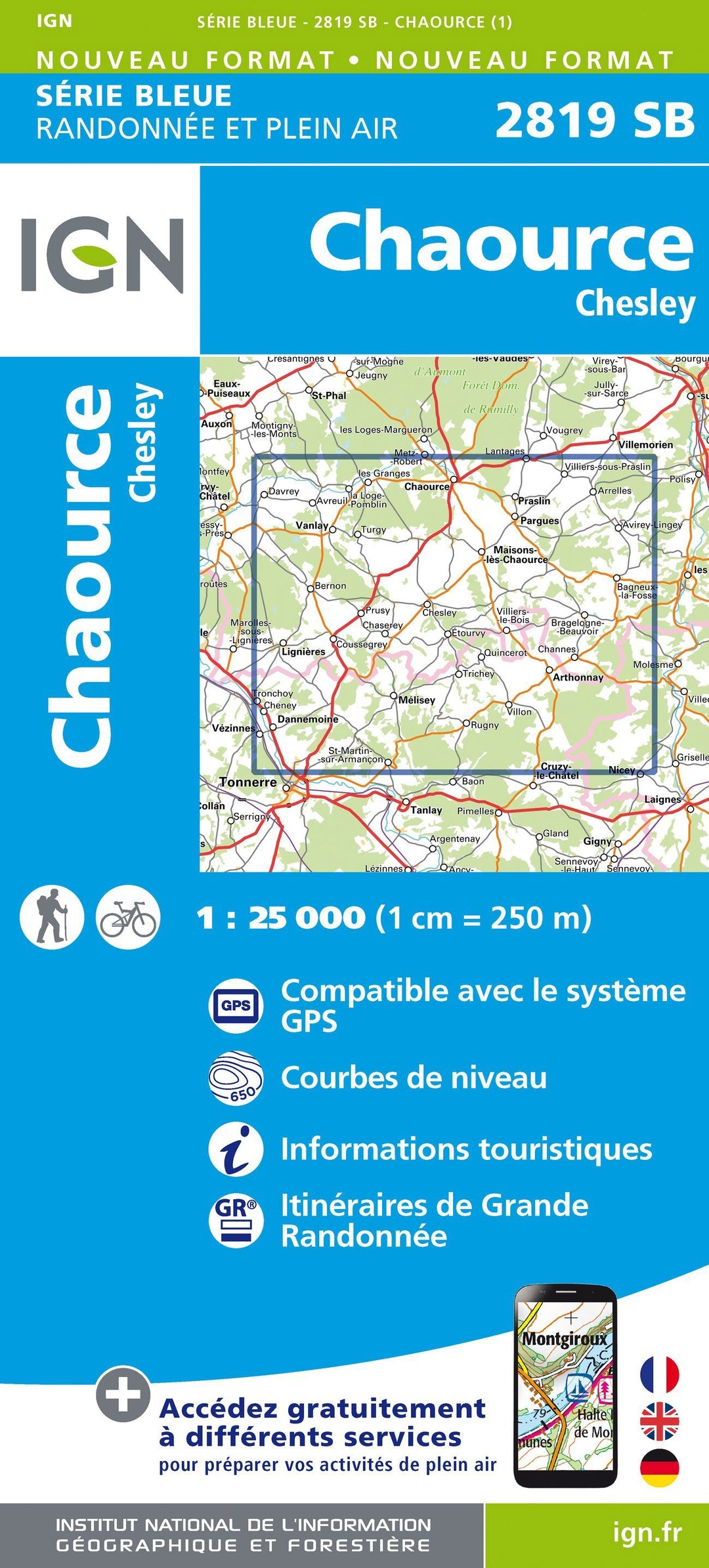 Carte de randonnée n° 2819 - Chaource, Chesley | IGN - Série Bleue carte pliée IGN 