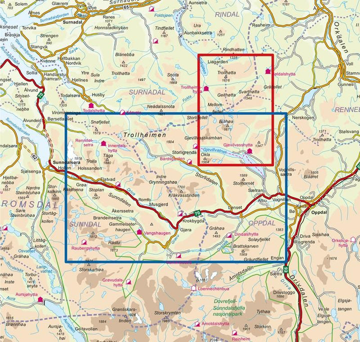 Carte de randonnée n° 2828 - Trollheimen Sør (Norvège) | Nordeca - Turkart 1/50 000 carte pliée Nordeca 