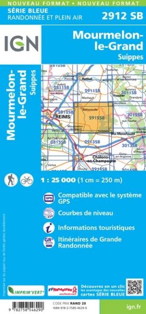Carte de randonnée n° 2912 - Mourmelon-le-Grand, Suippes | IGN - Série Bleue carte pliée IGN 