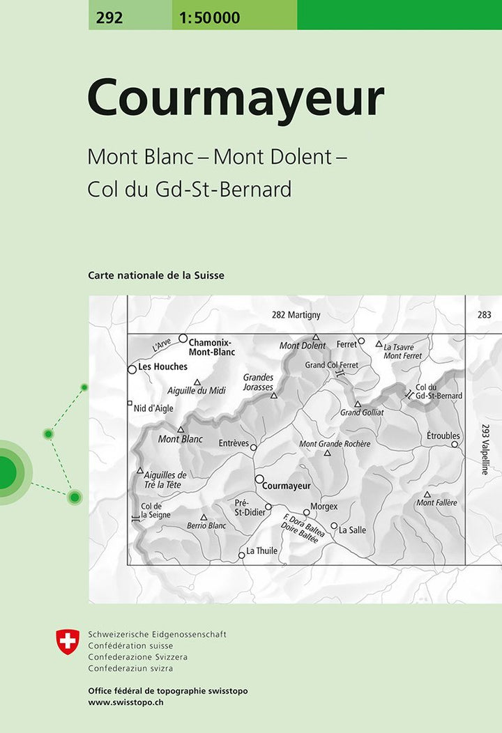 Carte de randonnée n° 292 - Courmayeur (Italie) | Swisstopo - 1/50 000 carte pliée Swisstopo 