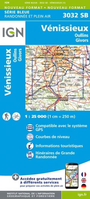 Carte de randonnée n° 3032 - Vénissieux, Oullins, Givors | IGN - Série Bleue carte pliée IGN 