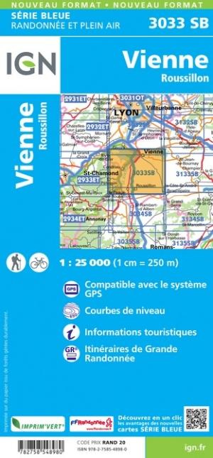 Carte de randonnée n° 3033 - Vienne, Roussillon | IGN - Série Bleue carte pliée IGN 