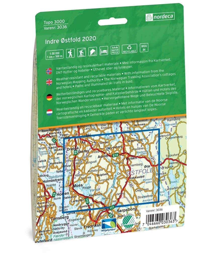 Carte de randonnée n° 3036 - Indre Ostfold (Norvège) | Nordeca - série 3000 carte pliée Nordeca 
