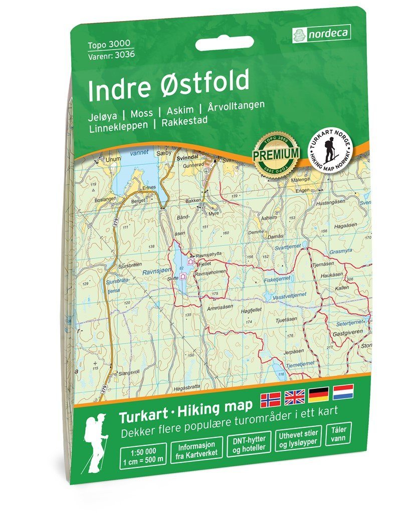 Carte de randonnée n° 3036 - Indre Ostfold (Norvège) | Nordeca - série 3000 carte pliée Nordeca 