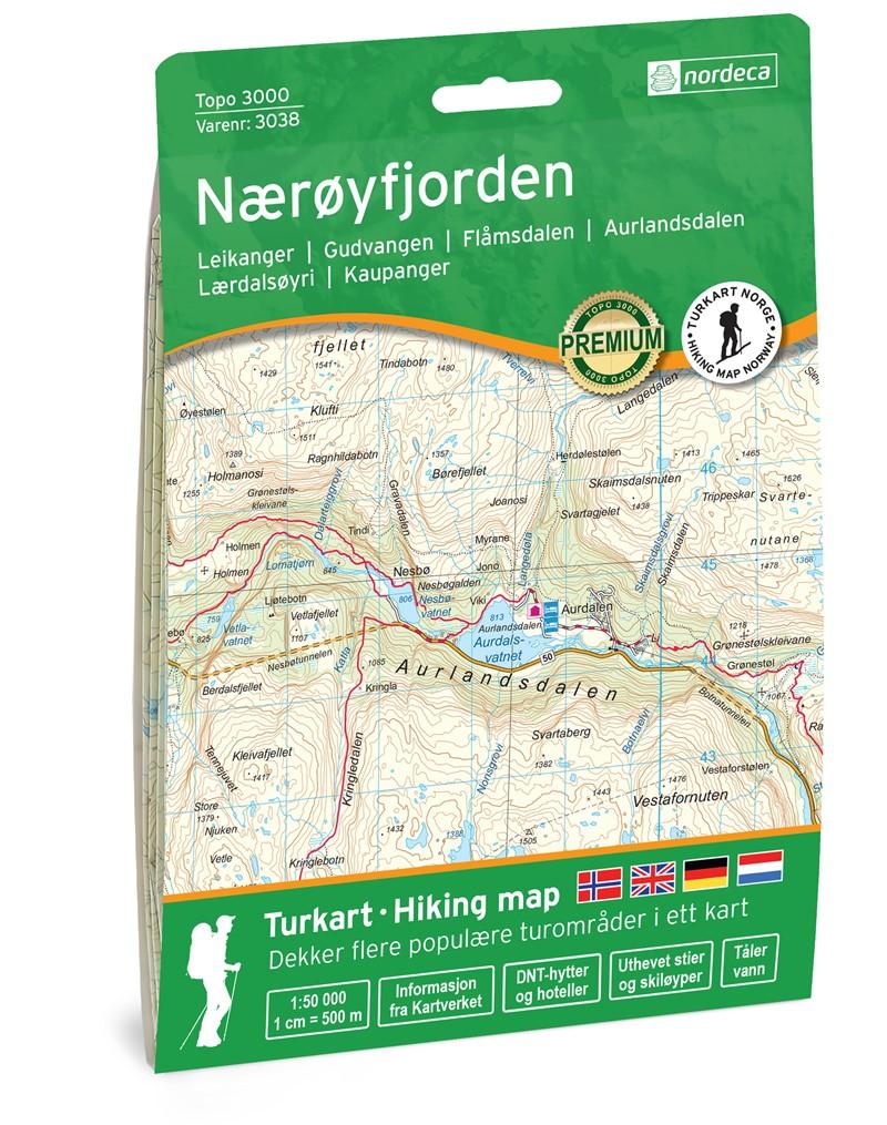 Carte de randonnée n° 3038 - Naeroyfjorden (Norvège) | Nordeca - série 3000 carte pliée Nordeca 