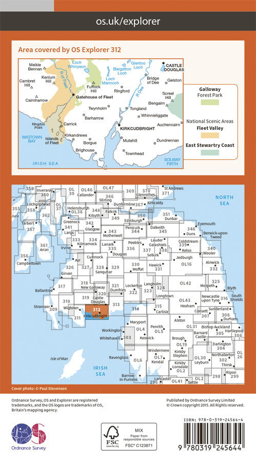 Carte de randonnée n° 312 - Kirkcudbright, Castle Douglas (Grande Bretagne) | Ordnance Survey - Explorer carte pliée Ordnance Survey Papier 