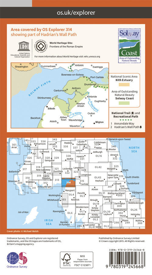 Carte de randonnée n° 314 - Solway Firth, Wigton, Silloth (Grande Bretagne) | Ordnance Survey - Explorer carte pliée Ordnance Survey Papier 