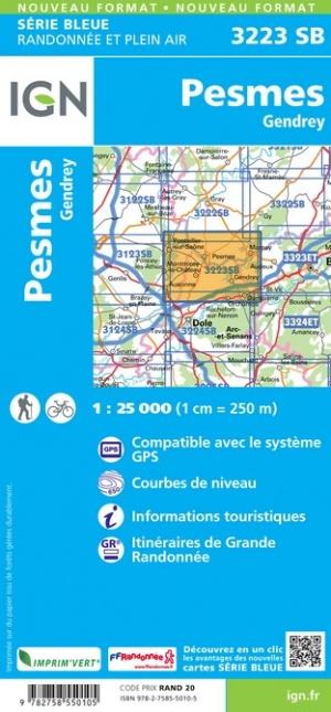 Carte de randonnée n° 3223 - Pesmes, Gendrey | IGN - Série Bleue carte pliée IGN 