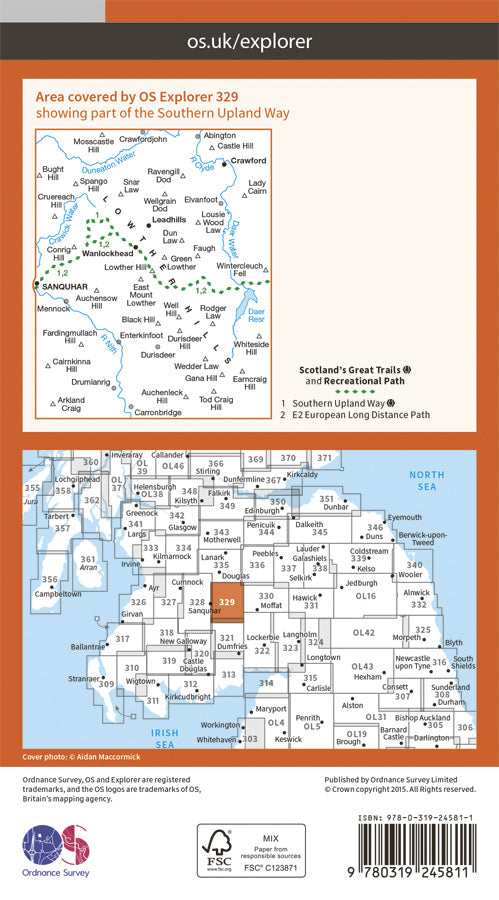 Carte de randonnée n° 329 - Lowther Hills, Sanquhar, Leadhills (Grande Bretagne) | Ordnance Survey - Explorer carte pliée Ordnance Survey Papier 
