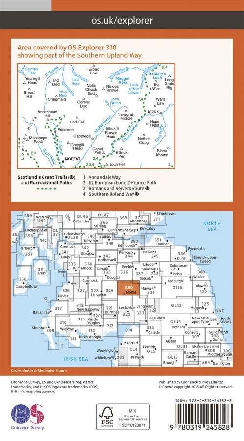 Carte de randonnée n° 330 - Moffat, St Mary's Loch (Grande Bretagne) | Ordnance Survey - Explorer carte pliée Ordnance Survey Papier 
