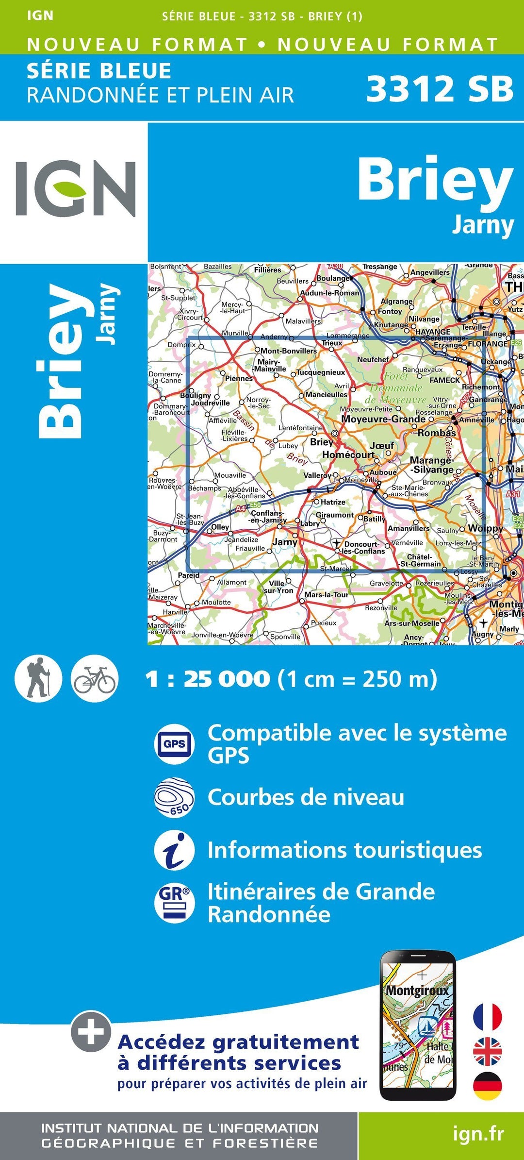 Carte de randonnée n° 3312 - Briey, Jarny | IGN - Série Bleue carte pliée IGN 