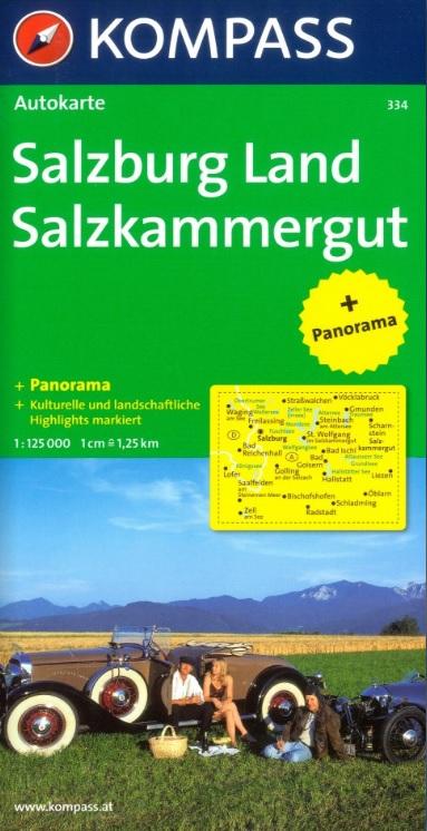 Carte de randonnée n° 334 - Salzburg Land, Salzkammergut panorama + carte routière (Autriche) | Kompass carte pliée Kompass 