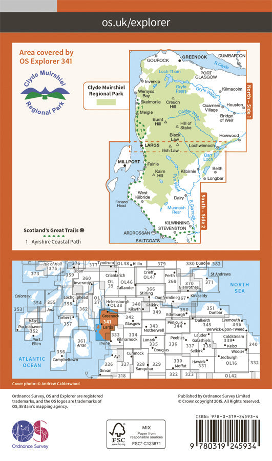 Carte de randonnée n° 341 - Greenock, Largs, Millport (Grande Bretagne) | Ordnance Survey - Explorer carte pliée Ordnance Survey Papier 