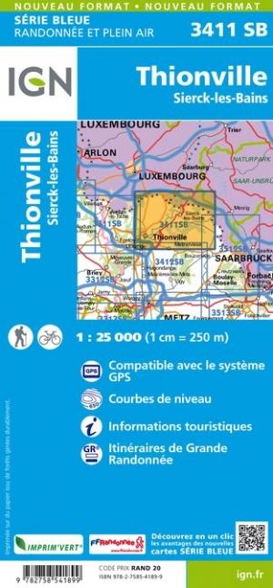 Carte de randonnée n° 3411 - Thionville, Sierck-les-Bains | IGN - Série Bleue carte pliée IGN 