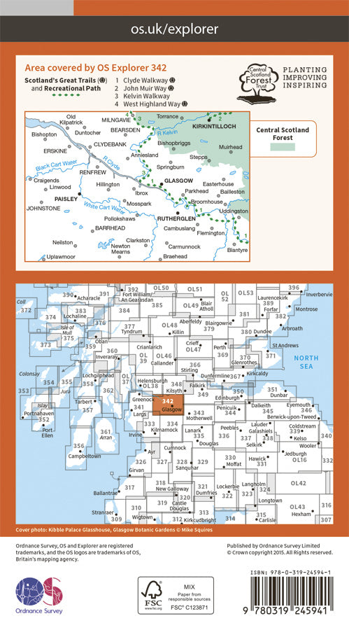 Carte de randonnée n° 342 - Glasgow (Grande Bretagne) | Ordnance Survey - Explorer carte pliée Ordnance Survey Papier 