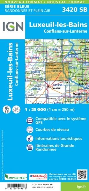 Carte de randonnée n° 3420 - Luxeuil-les-Bains, Conflans-sur-Lanterne | IGN - Série Bleue carte pliée IGN 