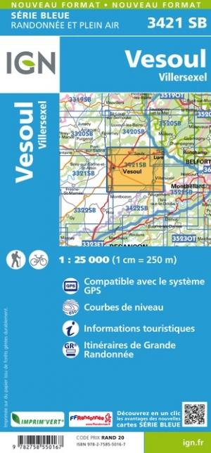 Carte de randonnée n° 3421 - Vesoul, Villersexel | IGN - Série Bleue carte pliée IGN 