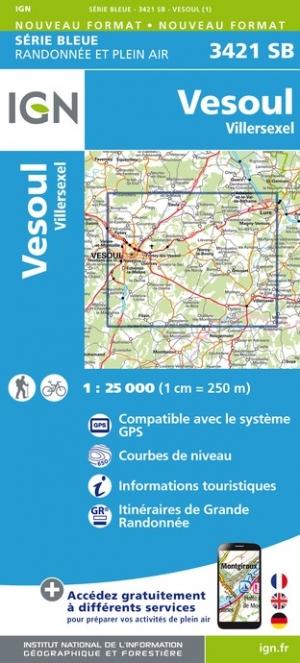 Carte de randonnée n° 3421 - Vesoul, Villersexel | IGN - Série Bleue carte pliée IGN 
