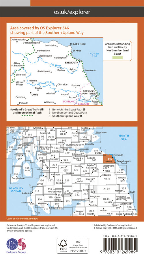 Carte de randonnée n° 346 - Berwick-upon-Tweed (Grande Bretagne) | Ordnance Survey - Explorer carte pliée Ordnance Survey Papier 