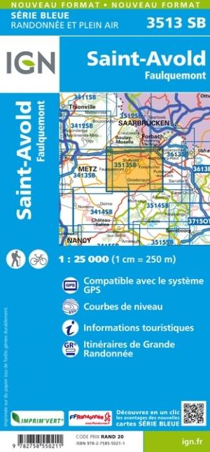Carte de randonnée n° 3513 - Saint-Avold, Faulquemont | IGN - Série Bleue carte pliée IGN 