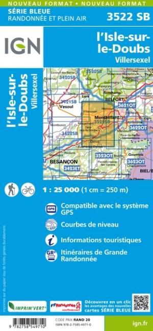 Carte de randonnée n° 3522 - L'Isle-sur-le Doubs, Villersexel | IGN - Série Bleue carte pliée IGN 