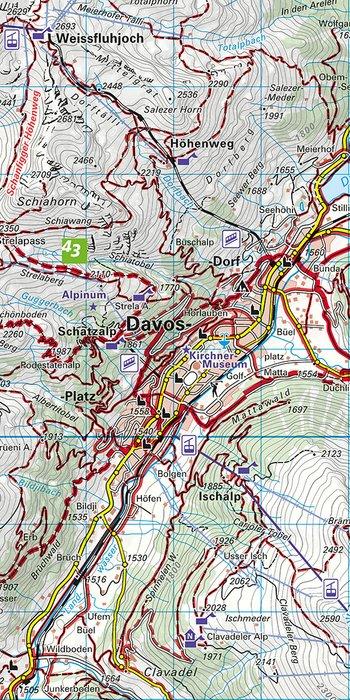 Carte de randonnée n° 36 - Davos, St. Moritz, Oberengadin (Suisse) | Kümmerly & Frey-1/40 000 carte pliée Kümmerly & Frey 