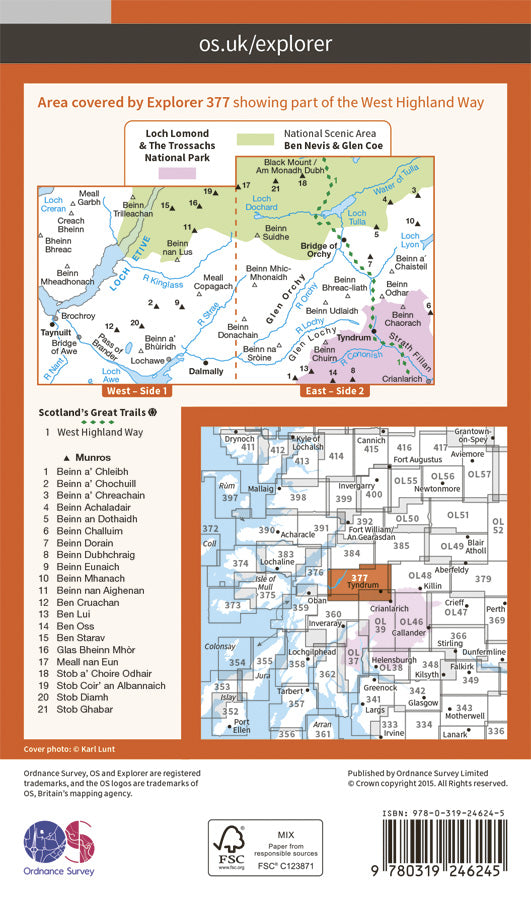 Carte de randonnée n° 377 - Loch Etive, Glen Orchy (Grande Bretagne) | Ordnance Survey - Explorer carte pliée Ordnance Survey Papier 