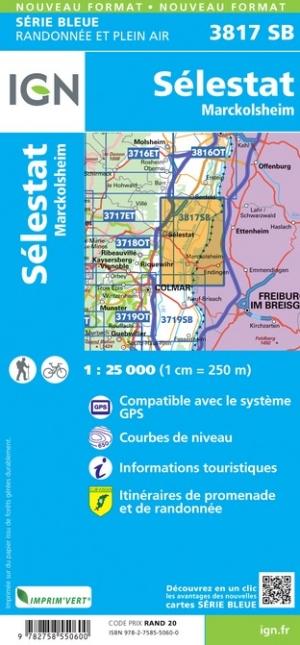 Carte de randonnée n° 3817 - Sélestat, Marckolsheim | IGN - Série Bleue carte pliée IGN 