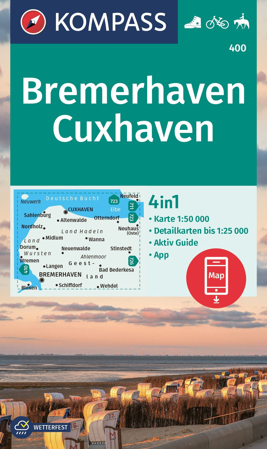 Carte de randonnée n° 400 - Bremerhaven, Cuxhaven (Allemagne) | Kompass carte pliée Kompass 