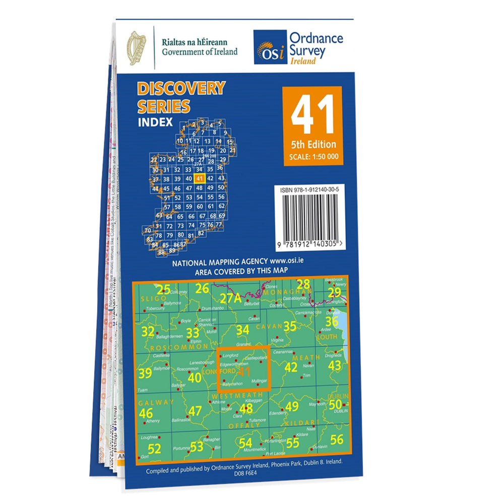 Carte de randonnée n° 41 - Longford, Meath, Westmeath (Irlande) | Ordnance Survey - série Discovery carte pliée Ordnance Survey Ireland 
