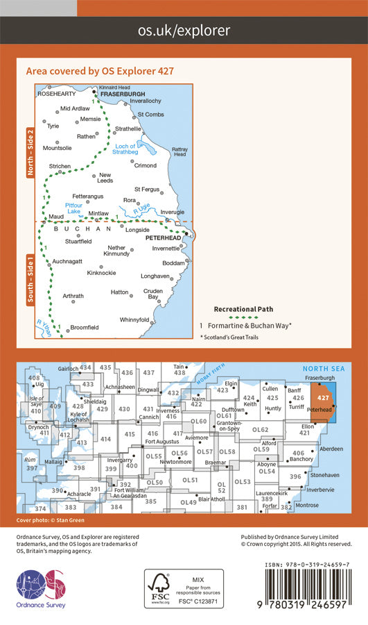 Carte de randonnée n° 427 - Peterhead, Fraserburgh (Grande Bretagne) | Ordnance Survey - Explorer carte pliée Ordnance Survey Papier 