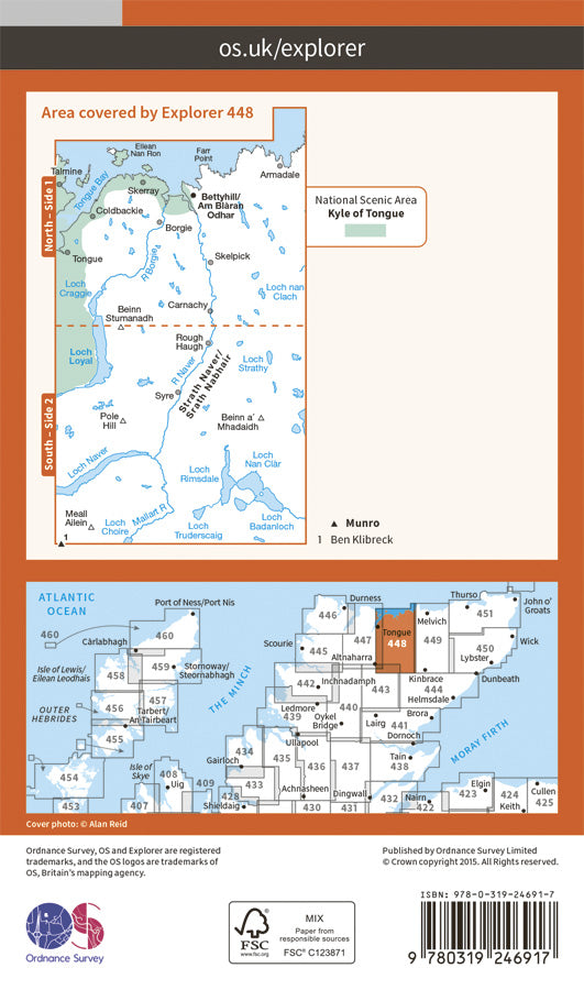 Carte de randonnée n° 448 - Strath Naver, Strath Nabhair, Loch Loyal (Grande Bretagne) | Ordnance Survey - Explorer carte pliée Ordnance Survey Papier 