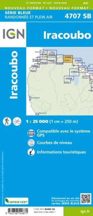 Carte de randonnée n° 4707 - Iracoubo (Guyane) | IGN - Série Bleue carte pliée IGN 