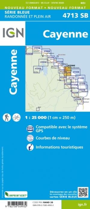 Carte de randonnée n° 4713 - Cayenne (Guyane) | IGN - Série Bleue carte pliée IGN 