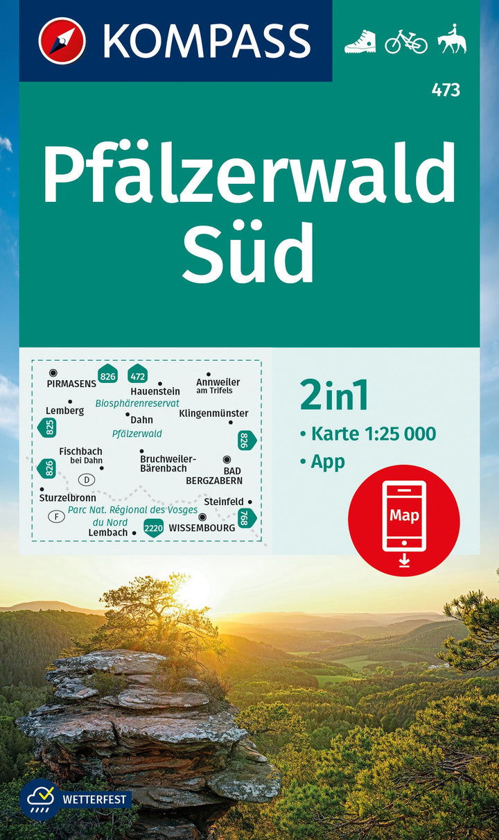 Carte de randonnée n° 473 - Forêt palatine Sud / Pfälzerwald Süd (Allemagne) | Kompass carte pliée Kompass 