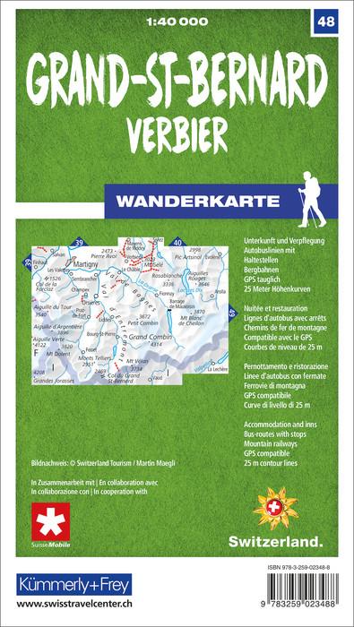 Carte de randonnée n° 48 - Grand-St-Bernard, Verbiele (Suisse) | Kümmerly & Frey-1/40 000 carte pliée Kümmerly & Frey 
