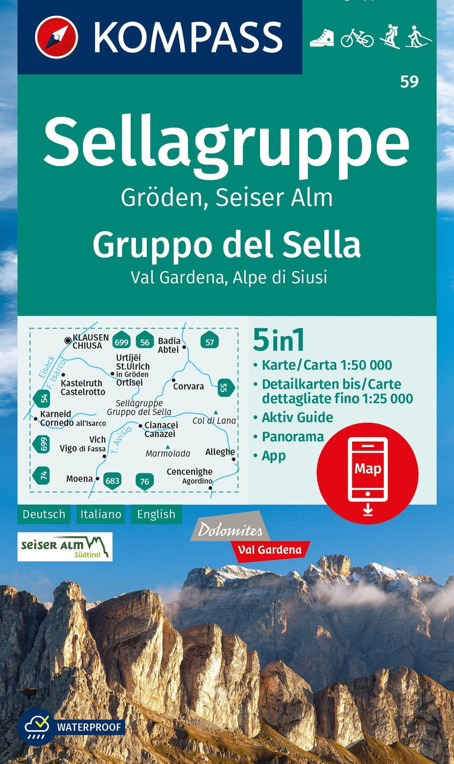 Hiking Map # 59 - Sellagrupe, Gröden-Val Gardena (Italy) | Kompass