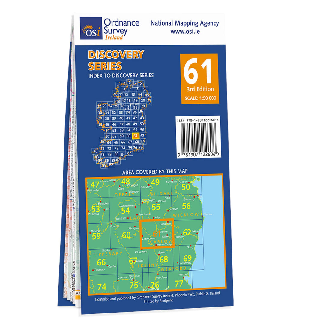 Carte de randonnée n° 61 - Carlow, Kildare, Kilkenny, Laois, Wicklow (Irlande) | Ordnance Survey - série Discovery carte pliée Ordnance Survey Ireland 