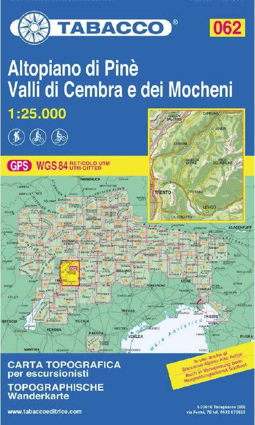 Carte de randonnée n° 62 - Plateau Piné, Vallée de Cembra & vallée des Mochènes | Tabacco - La Compagnie des Cartes