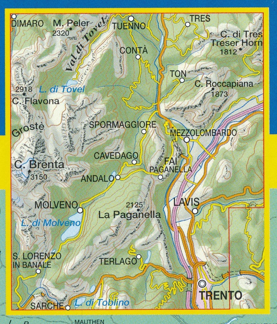 Carte de randonnée n° 67 - Altopiano della Paganella, C. Brenta, L. di Tovel | Tabacco carte pliée Tabacco 