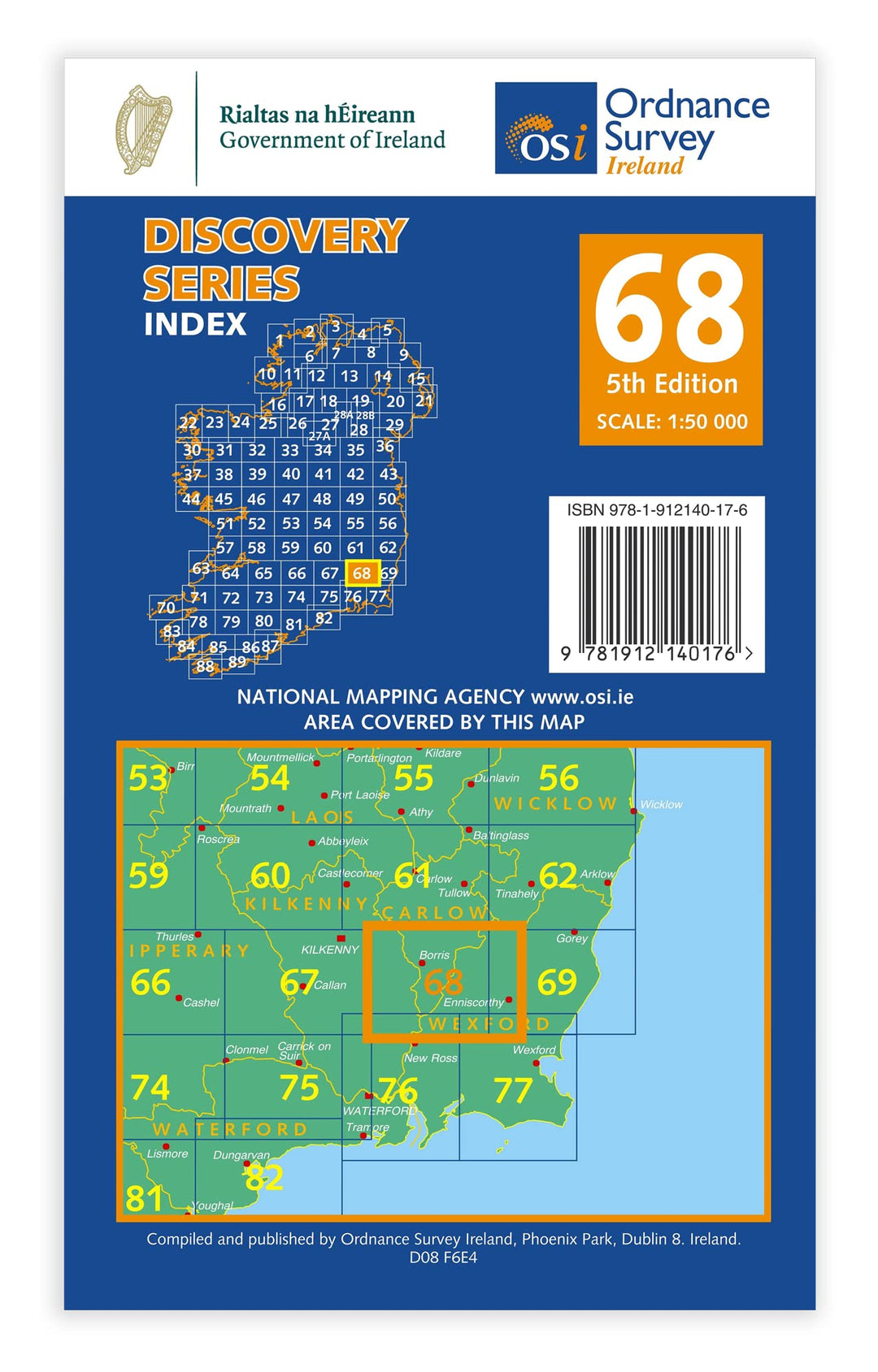 Carte de randonnée n° 68 - Carlow, Kilkenny, Wexford (Irlande) | Ordnance Survey - série Discovery carte pliée Ordnance Survey Ireland 